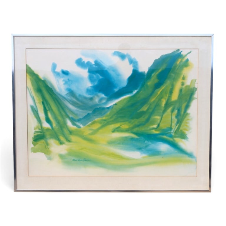 Thomas Lloyd Ramsier Serigraph, Mahka Valley, Hi.: Thomas Lloyd Ramsier (American, b. 1927) Serigraph "Mahka Valley, Hawaii". Signed in image. Framed under glass. Measures 29" x 39-1/2" (sight), frame 37" x 46-1/4" Condition: Good condition. Estimate 