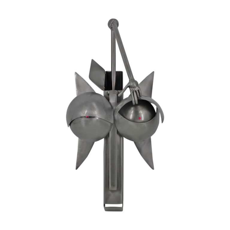 2007 Adam Homan Fine Metal Sculpture "Robot": Adam Homan, American 20th C) Fine Metal Steel Wall Sculpture "Robot". Signed and dated '07 verso. Measures 20-3/4" H x 8-3/4" W x 7" D. Condition: Good condition. Estimate 400 - 800 Domestic shipping
