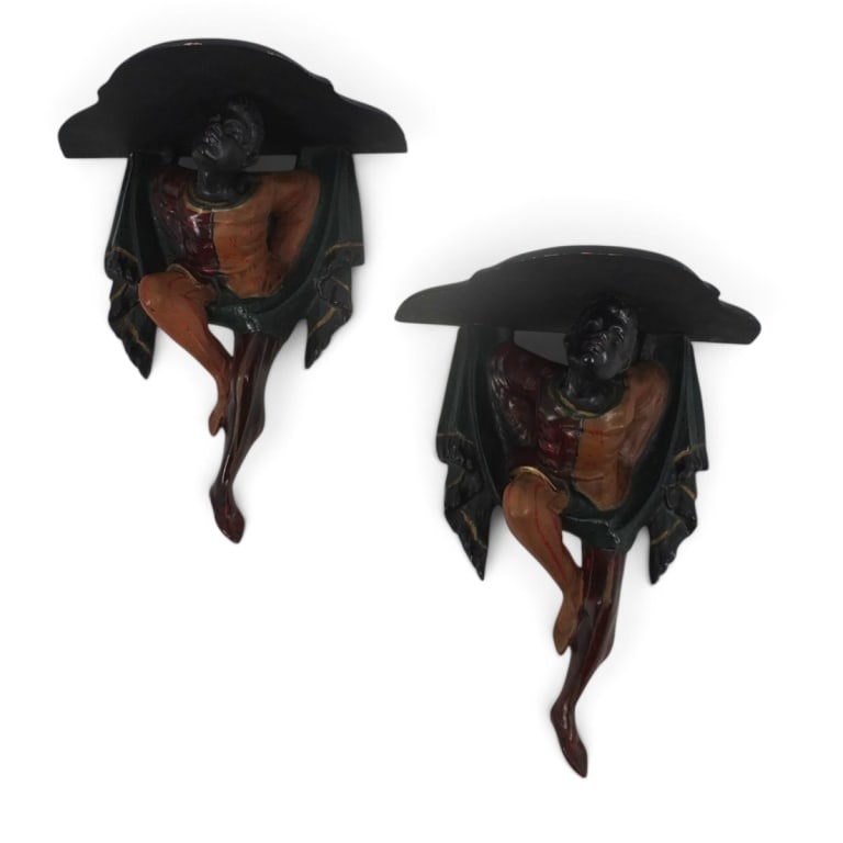 Pair Venetian Polychrome Blackamoor Wall Brackets (1 of 6)