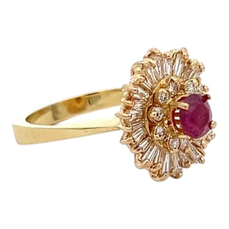 Vintage 18K, Diamond & Round Thai Ruby Ring - 2