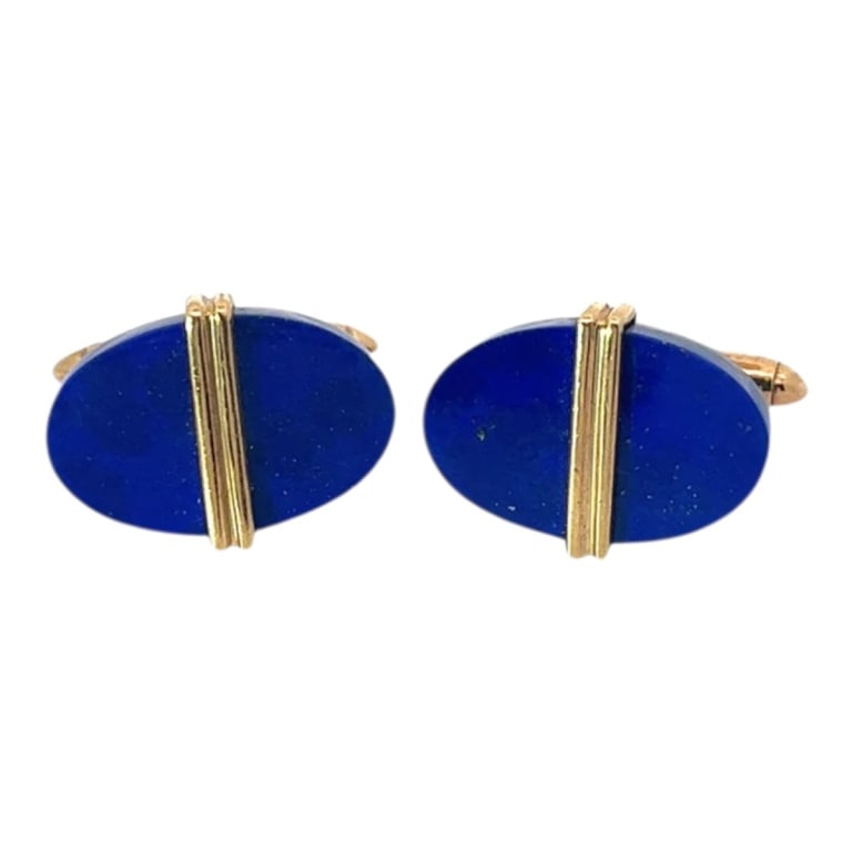 Men's Vintage 14K & Lapis Cufflinks: Men's Vintage 14 Karat Yellow Gold Lapis Cufflinks. Condition: Good condition. Estimate 700 - 900 Domestic shipping Third party