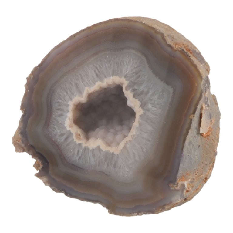 Polished Natural Agate Geode Specimen: Polished Natural Agate Geode Specimen. Measures 6" x 7-1/2" x 5" D. Condition: 2 green & white panels with cracks or in good condition consistent with age and use. Estimate 100 - 300 Domestic