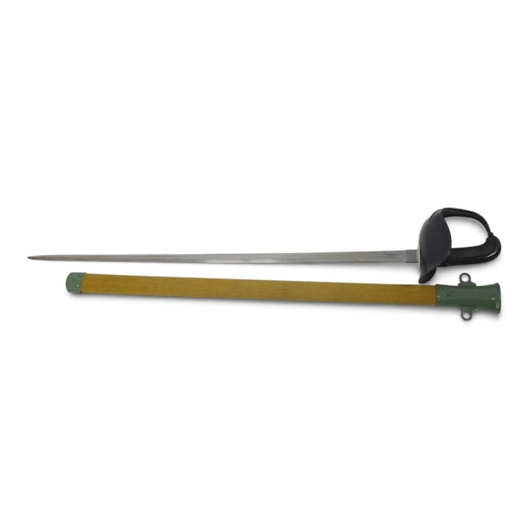 Vintage US Model 1913 Cavalry "Patton" Saber: Vintage US Model 1913 Cavalry "Patton" Saber. Stamped Windlass India. Overall length of 42". Includes canvas-wrapped metal scabbard. Condition: Good condition. Estimate 200 - 400 Domestic shipping