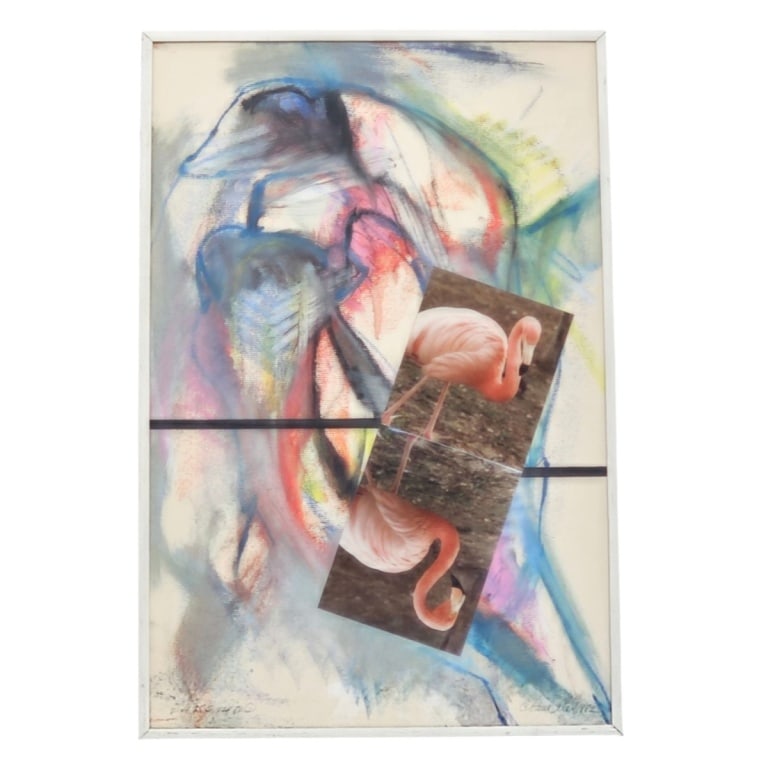 Paul Allen Reed Mixed Media Collage "Untitled": Paul Allen Reed (American/DC 1919-2015) Mixed media Collage "Untitled". Pencil signed and dated 1982 lower right, inscribed 2 14 25 5 128 82 1 lower left. Framed and under glass. Measures 18-1/4" x 12