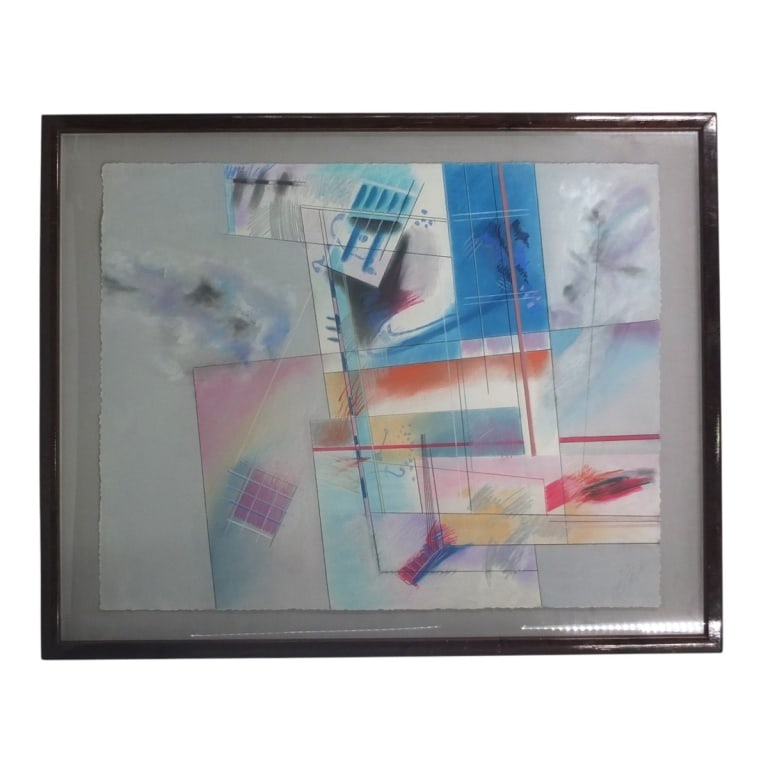 Large Framed Modernist Mixed Media Painting: Large framed modernist mixed media painting signed B. Fenton and dated 1986 lower right. Sight measures 31-1/2", 39". Frame measures 38-1/4", 47-3/4". Condition: Good condition. Estimate 100 - 300