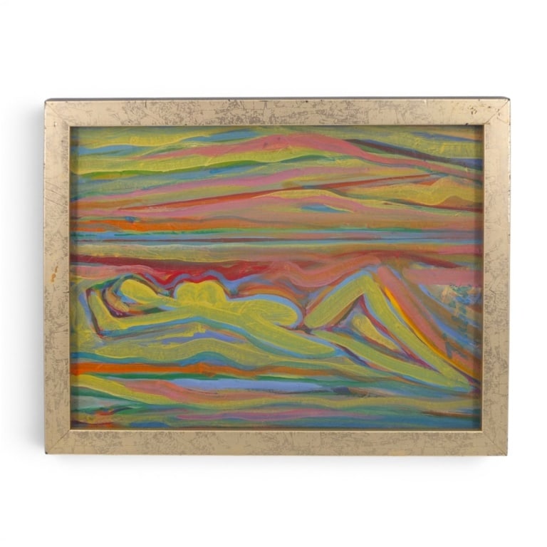 Irving Trabich, American (1915 - 2007): Irving Trabich, American (1915 - 2007) Watercolor and Pastel on Paper "Figurative" Signed Lower Right. Sight measures 12" x 9". Frame measures 13-5/8" x 10-5/8". Condition: Good condition. Estimate