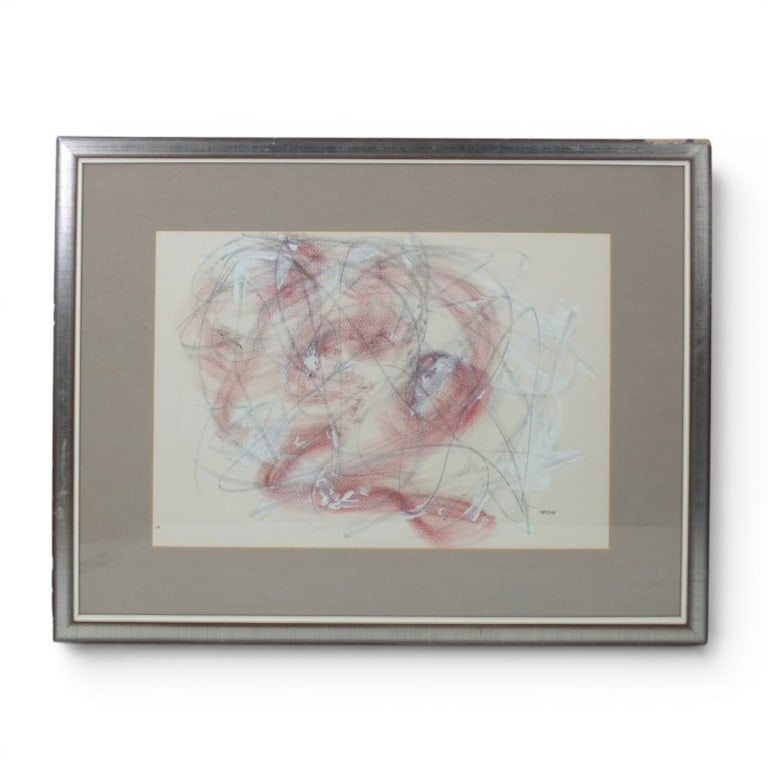 Attrib: Woong Kim "Abstract Composition" 1979: Attributed To: Woong Kim, Korean (b. 1944) Vintage Mixed Media "Abstract Composition" Signed WK 11/79 lower right. Framed under glass. Measures 11-1/4" x 16" (sight), frame 18-1/4" x 23-1/4". A piece