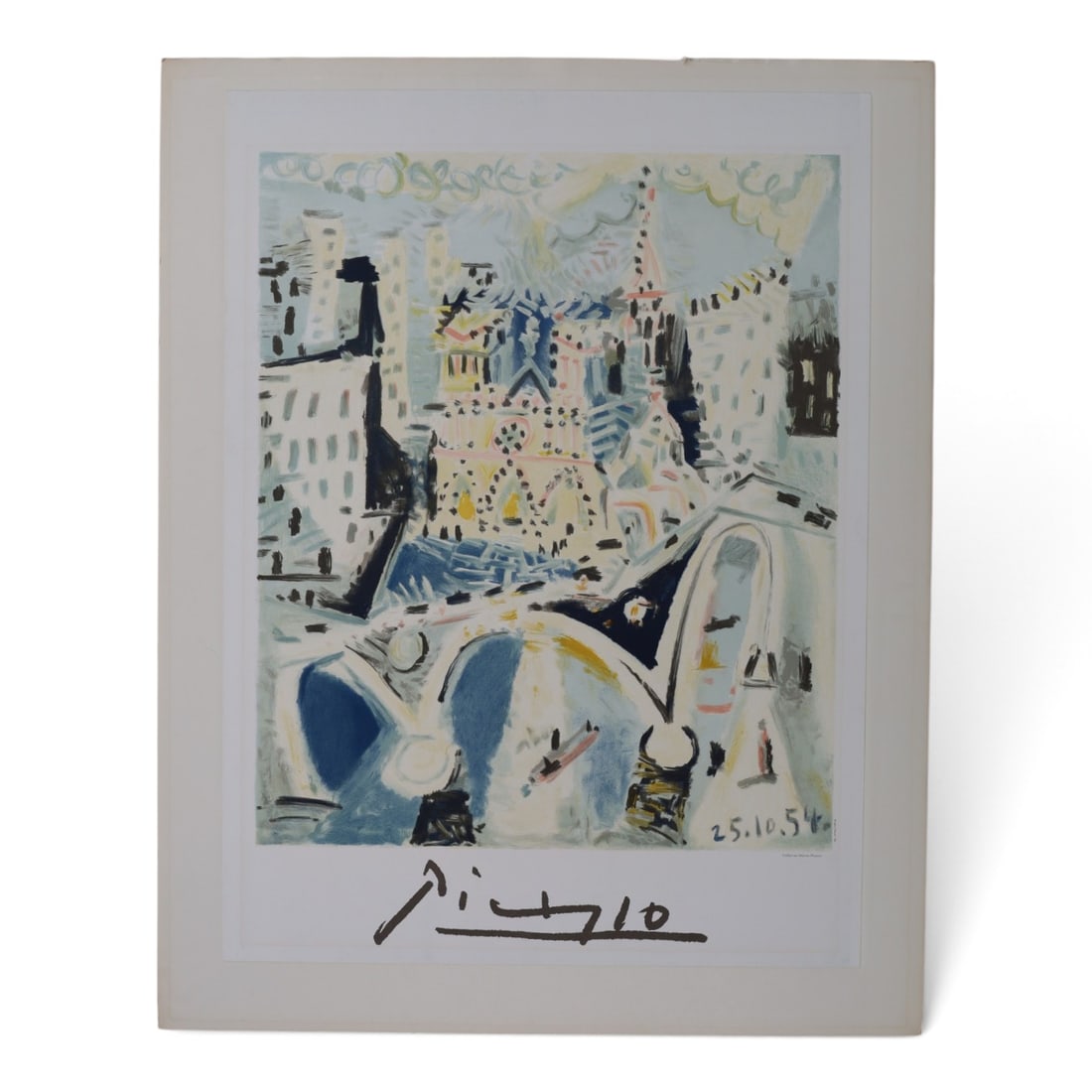 Picasso Offset Lithograph "Notre Dame": Pablo Picasso (Spanish, 1881-1973) Offset Lithograph "Notre Dame", from Marina Picasso Estate Collection. Unsigned. Laid down on foam board. Unframed. Measures 33-1/4" x 25-1/4" overall. Condition: La