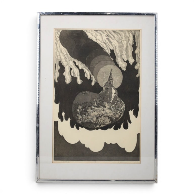 J. Salvatore (20th Century): J. Salvatore (20th Century) Etching on Paper "Surrealist Scene" Signed and Numbered 5/5. Sight measures 23-1/4" x 15-1/4". Frame measures 29-1/2" x 21". Condition: Good condition. Estimate 100 - 300