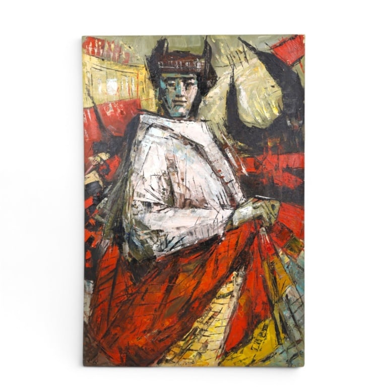 Possibly Antonin Marek Machourek Oil/Canvas 1935: Possibly Antonin Marek Machourek (Czech, 1913-1991 Oil on Canvas "Man in Red Robe". Signed and dated '35 lower left, inscribed verso. Unframed. Measures 36" x 24". Condition: 3 patches to verso or in