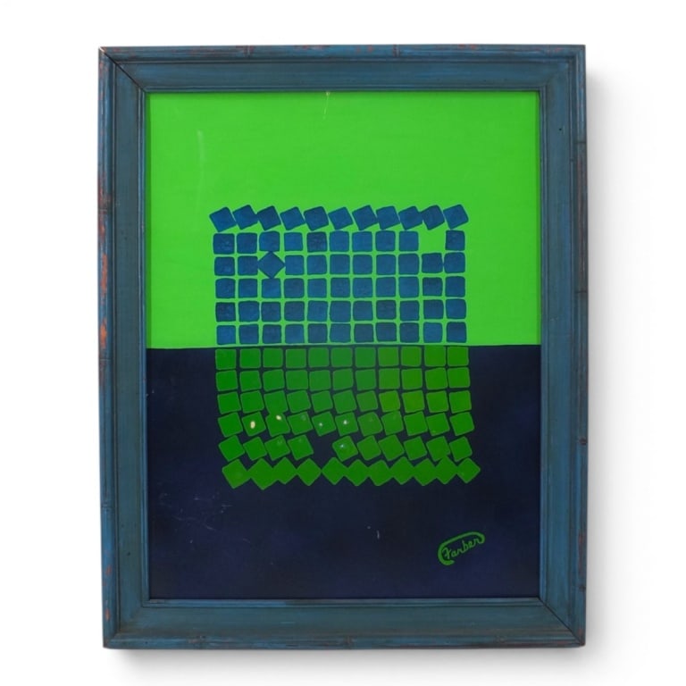 Farber (20th Century): Farber (20th Century) Acrylic on Board "Geometric Composition" Signed Lower Right. Measures 18" x 14". Frame measures 20-3/4" x 16-1/2". Condition: Good condition. Estimate 100 - 400 Domestic