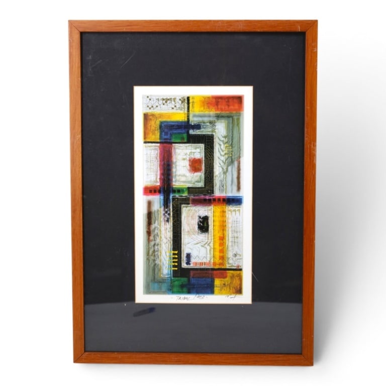Marvin "Murf" Murphy (b.1958): Marvin "Murf" Murphy, American (b.1958) Offset Lithograph on Paper "Tribal Path" Signed. Sight measures 14" x 7-1/2". Frame measures 22-1/4" x 15-3/4". Condition: Good condition. Estimate 100 - 300 Do