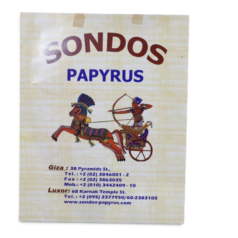 Sondos Egyptian Painting on Papyrus: Market Scene: Sondos Egyptian Painting on Papyrus: Market Scene. Artist signed. Measures 17" x 13". In original envelope 20-1/2" x 16-1/2". Condition: Good condition. Estimate 20 - 40 Domestic shipping Third Party