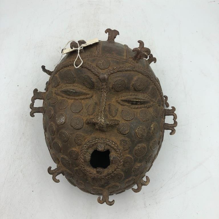 BENIN BRONZE MASK 11 Inches (1 of 6)