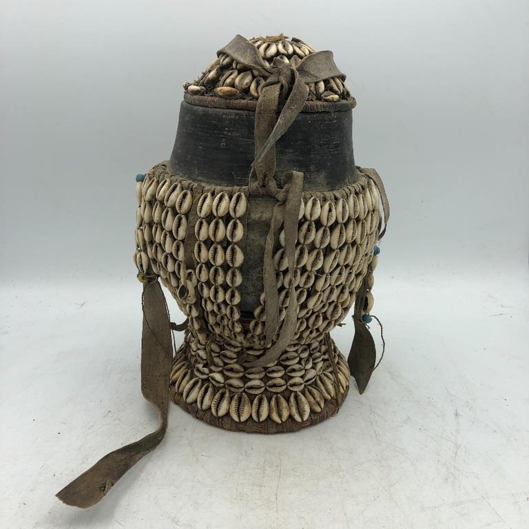 AFRICAN SHELL/WOOD WATER VESSEL 11.5: AFRICAN SHELL/WOOD WATER VESSEL 11.5