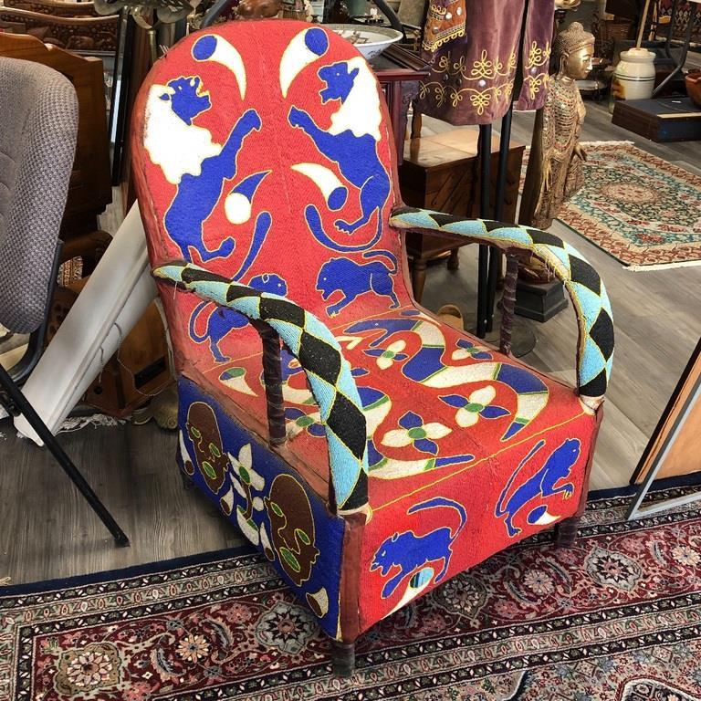 HEAVILY BEADED AFRICAN NOBILITY CHAIR YORUBA (1 of 5)
