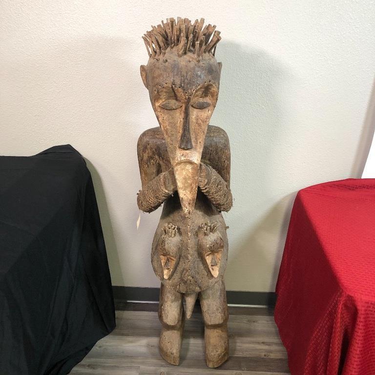 CAMEROON MAMBILA FETISH TADEP STATUE 58 Inches Tall: 80lbs, 58" tall. Tadap figures are no longer in use today. Most were purchased by art dealer directly from Mambila families in the 60's and 70's. In the past, however, they were kept in Suaga shrines.