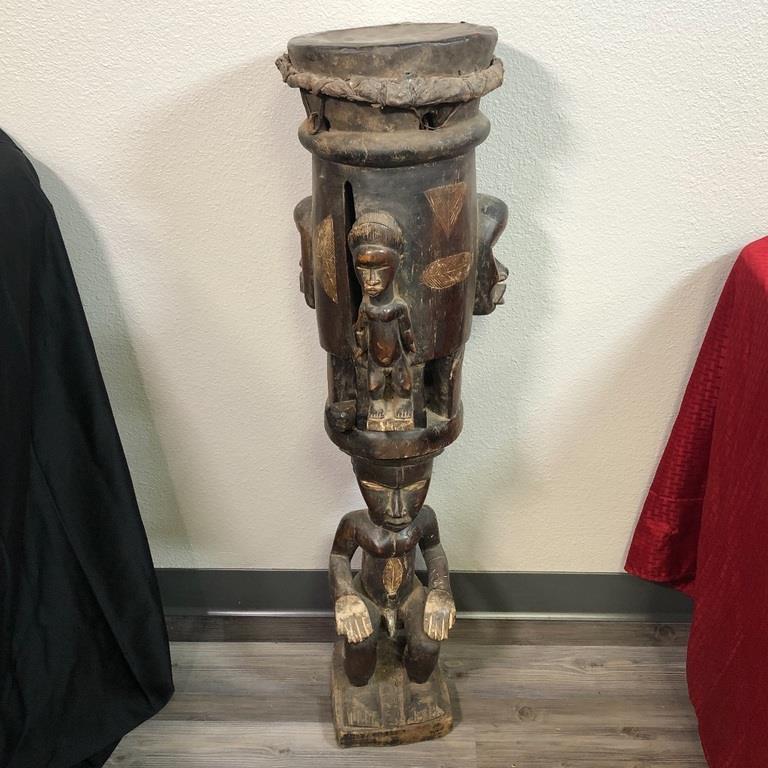 AFRICAN FIGURAL CEREMONY DRUM 41 Inches (1 of 6)