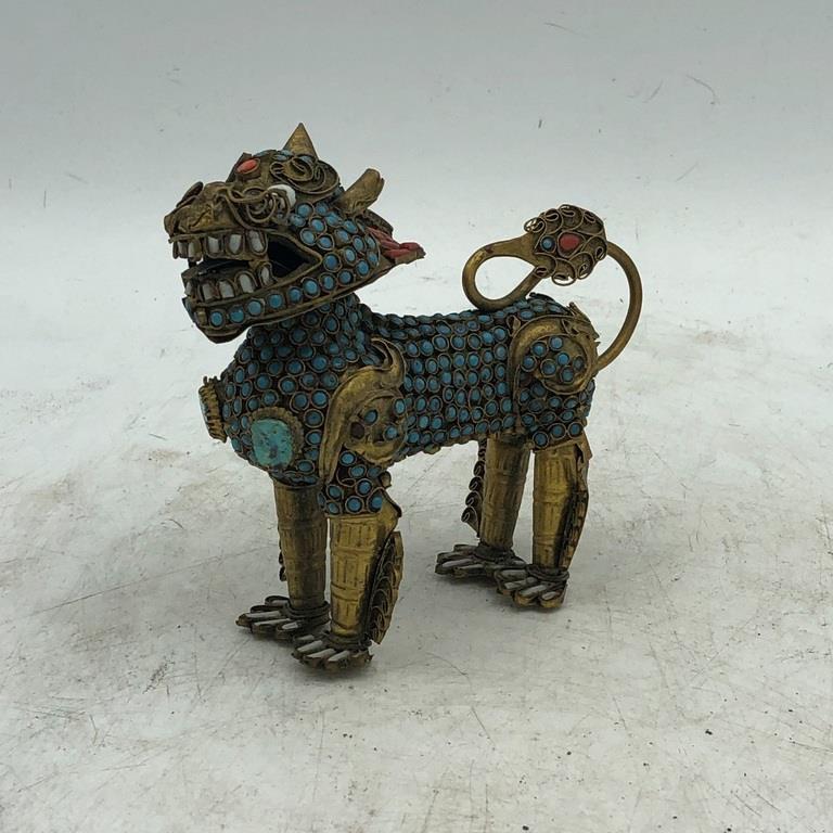 CHINESE TURQUOISE BEADED LION (1 of 5)