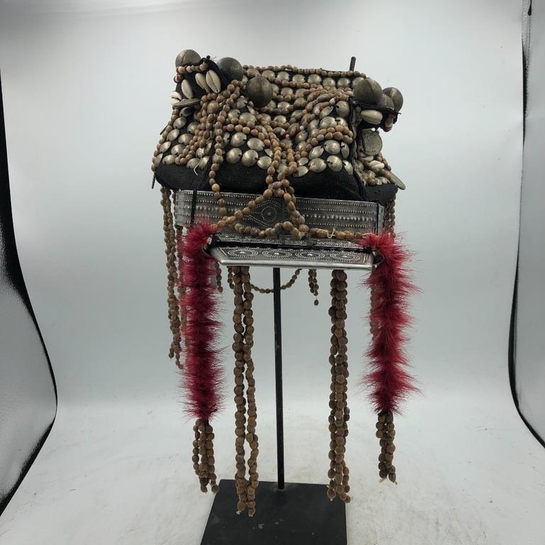 AFRICAN BEADED & SHELL CEREMONIAL HEAD PIECEHAT (1 of 4)