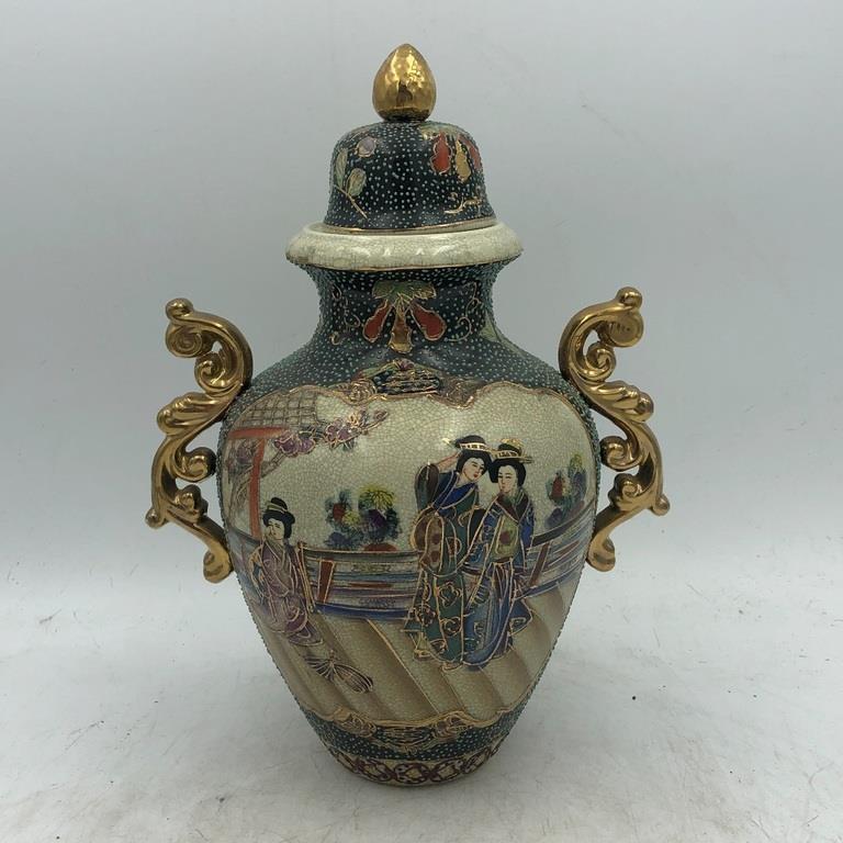 ASIAN ENAMELED VASE 12" (1 of 5)