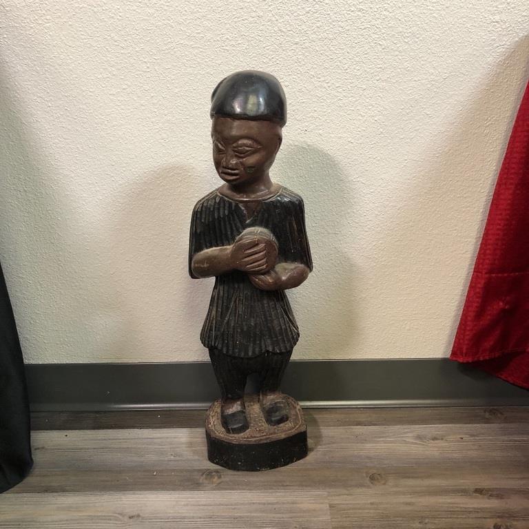 AFRICAN BOY WITH DRUM FIGURE STATUE 26": AFRICAN BOY WITH DRUM FIGURE STATUE 26"