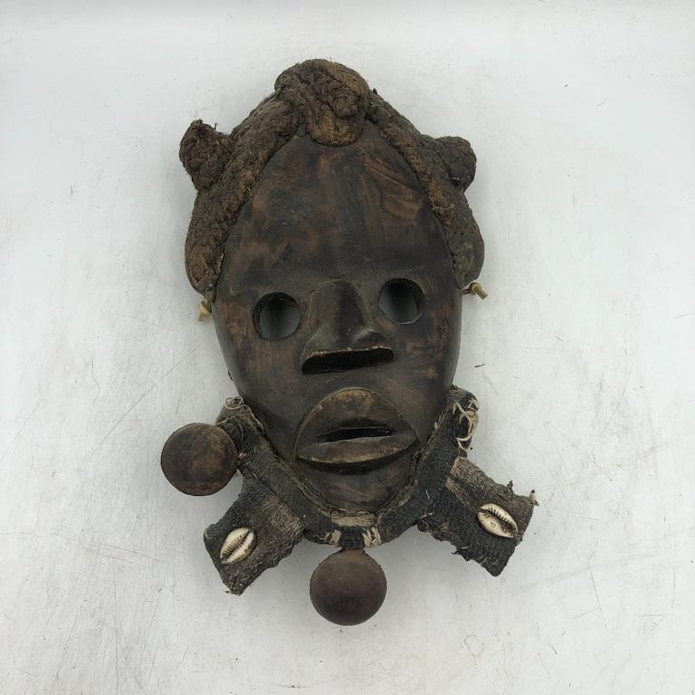 WOODEN AFRICAN MASK w/ BELLS: AFRICAN DRUM