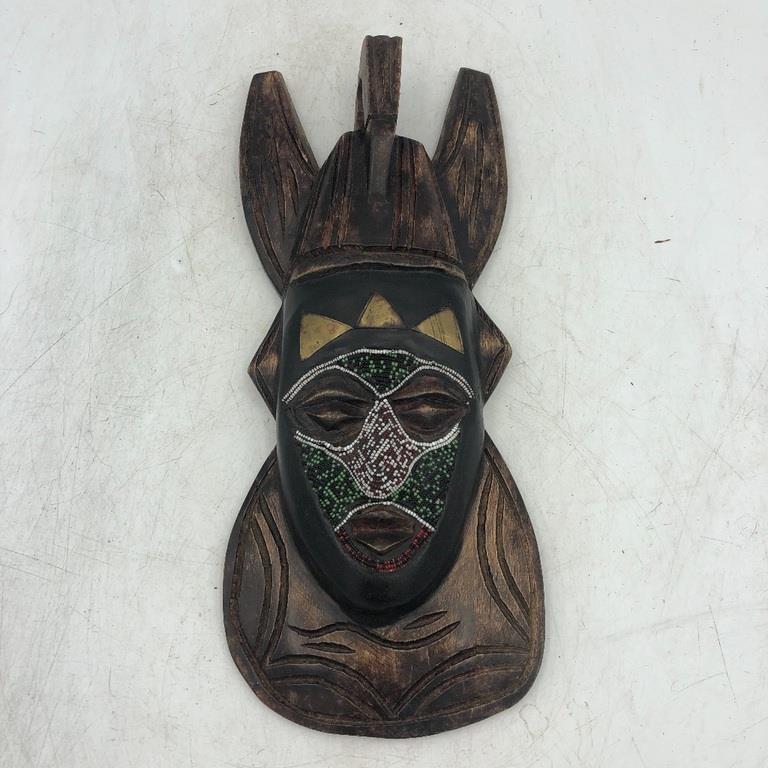 WOODEN BEADED AFRICAN MASK (1 of 5)