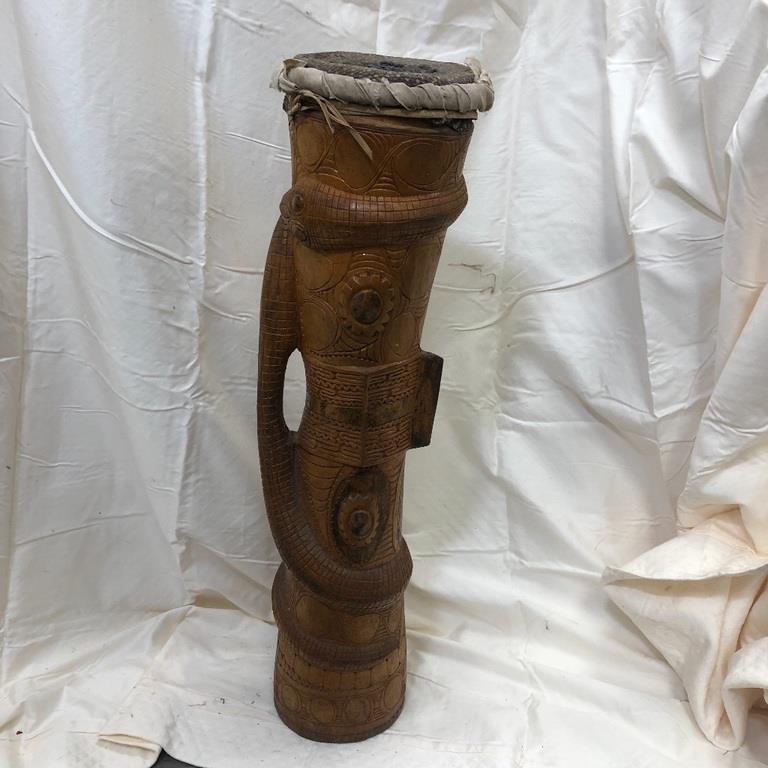 AFRICAN WOOD CARVED DRUM 27.5 Inches: AFRICAN WOOD CARVED DRUM 27.5 Inches
