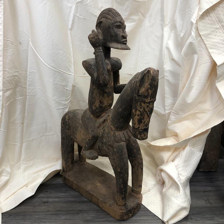 CARVED AFRICAN MAN ON HORSE STATUE 31 inches (1 of 5)