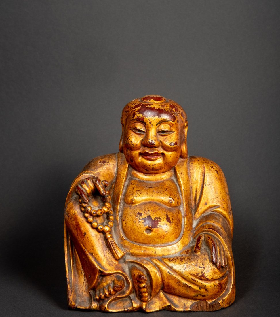 A Chinese Carved Wooden Lacquer Buddha Qing (1 of 7)
