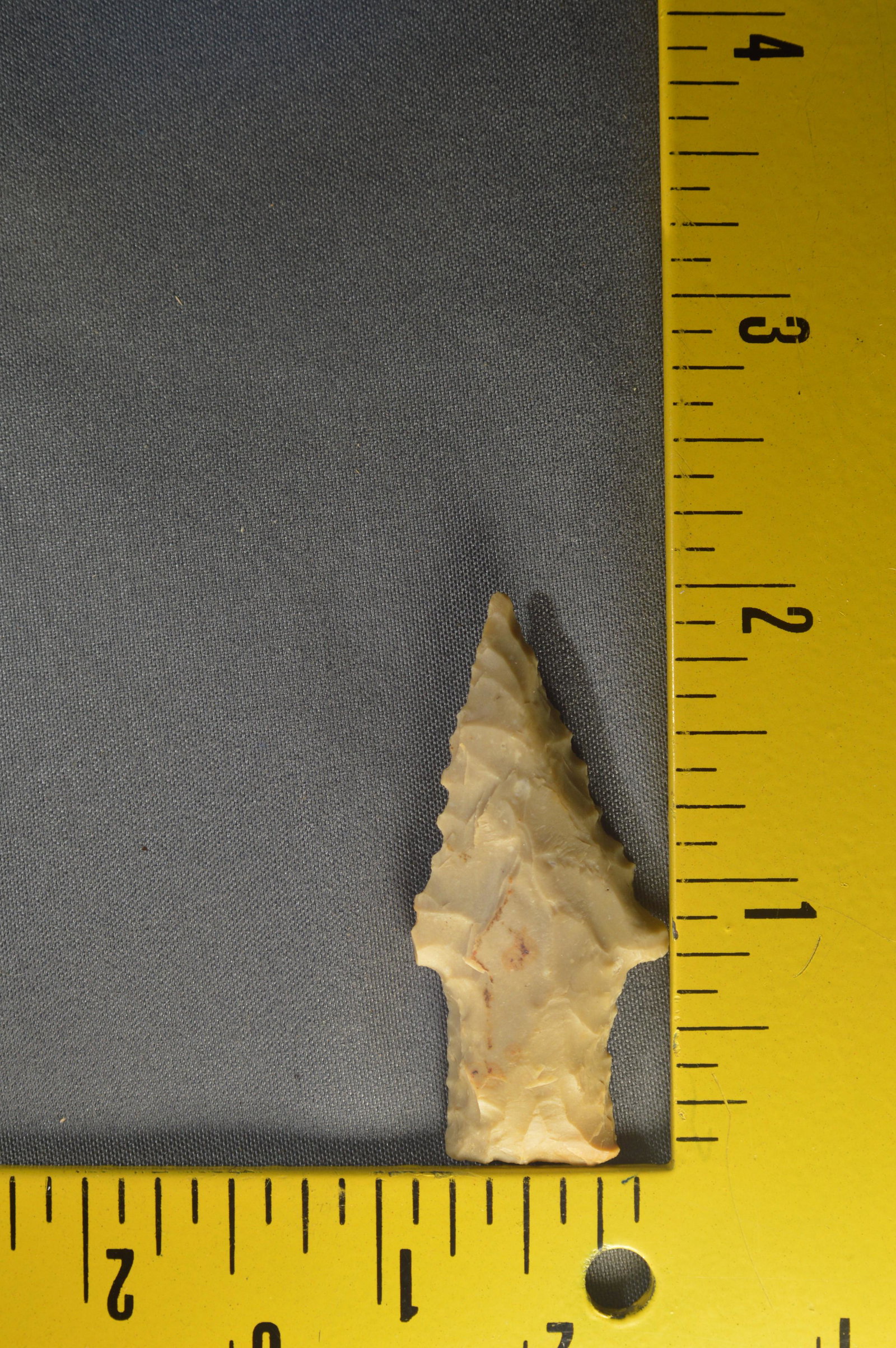 2" Darl Stemmed. Ex; Museum Collection.: 2" Darl Stemmed Found in Texas. Beveled from resharpening with a heavily ground base. 7/8" Wide. Ex: Ben Winchester Collection.