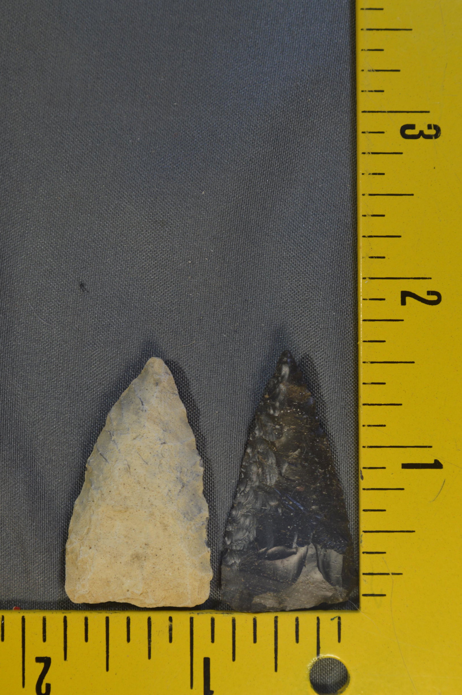 2 Early Triangles. Ex; Museum Collection.: 2 Early Triangles Found in Texas. Longest is 1 9/16". Ex: Ben Winchester Collection.