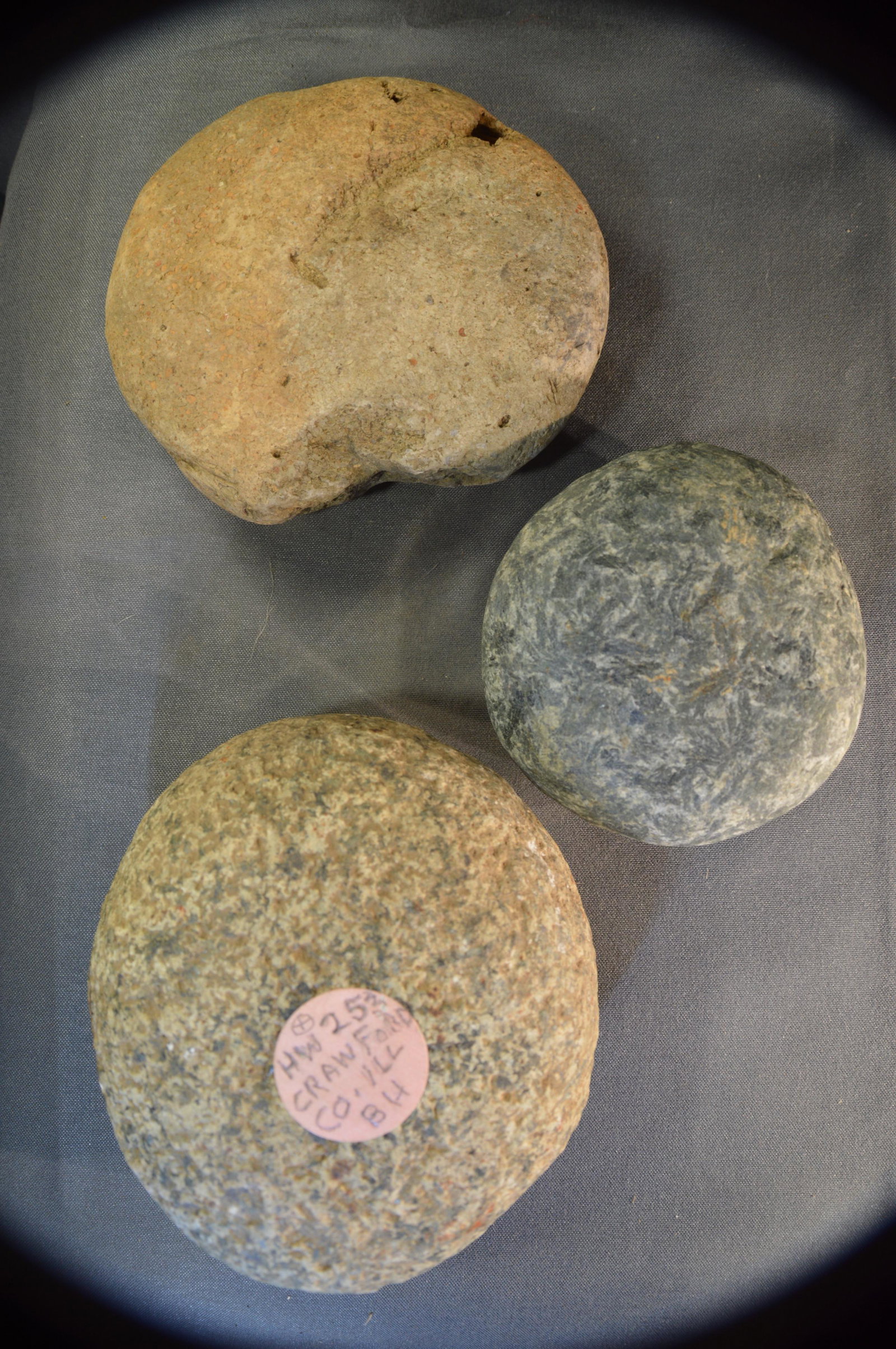 3 Biscuit Discoidals: Found in Craford Co. Illinois by Harley Winn. Largest is 3 5/16".