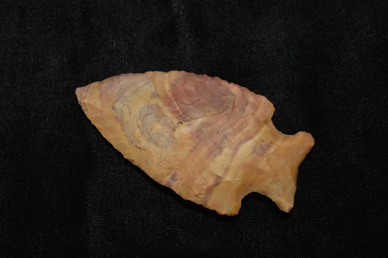 2 3/4" Colorful Apple Creek: 2 3/4" Colorful Apple Creek found by Teddy Chapman in St. Francois County, Missouri. This was the prettiest arrowhead Teddy ever found. The colors going all over the place on it are almost hypnotizing