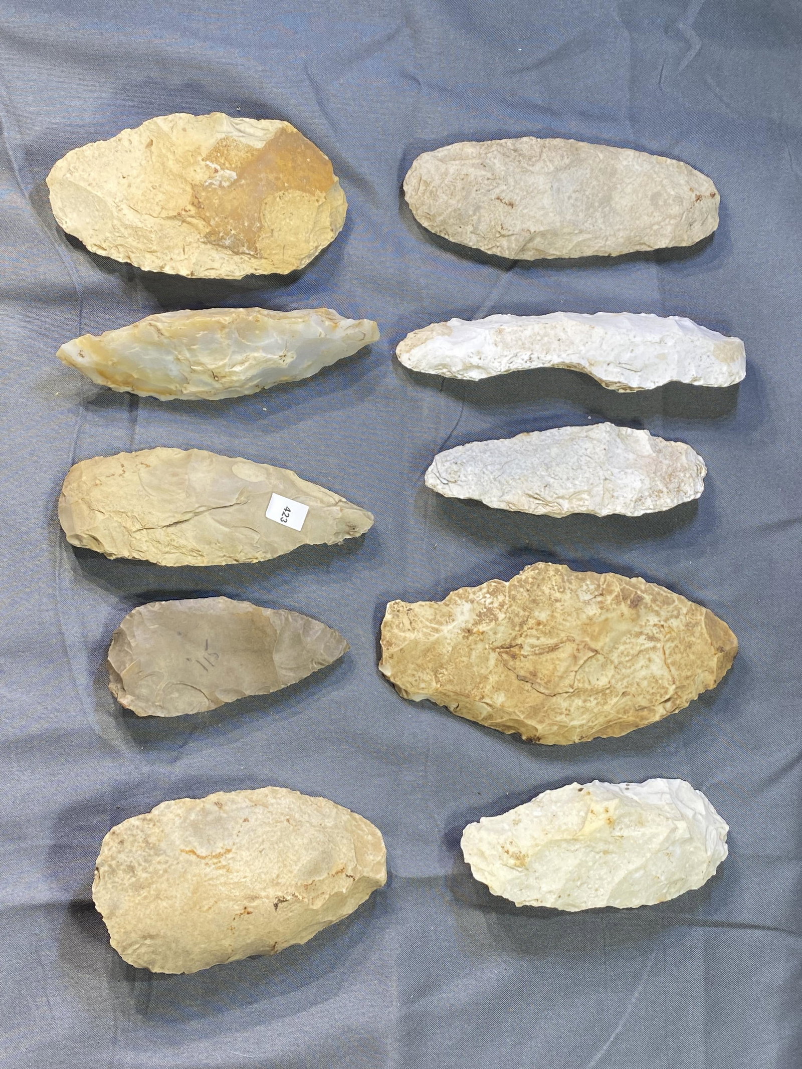 10 Flint Knives and Tools: All are in Good Condition with various interesting tools. Longest is 4 3/4" Found in Illinois and Missouri