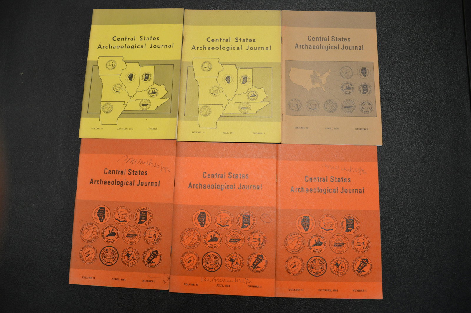 6 Central States Archaeological Journals: Various Years in Good Condition.