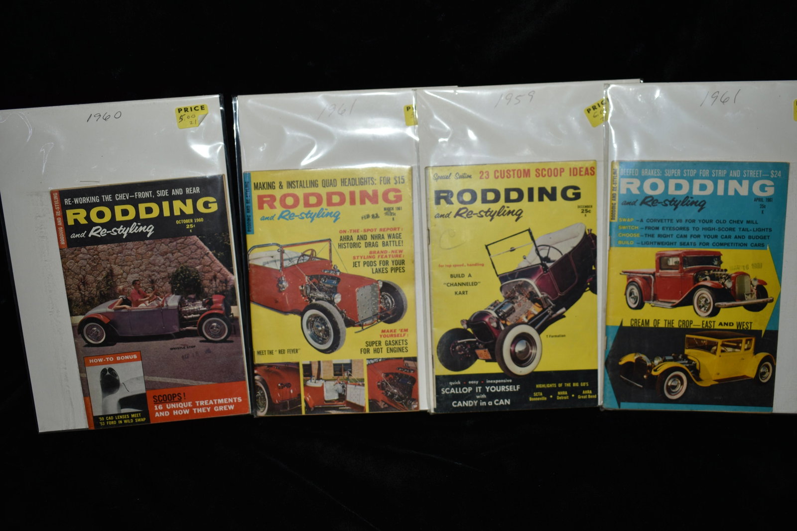 11 RODDING and Re Styling Magazines 1959-1962: 11 RODDING and Re Styling Magazines 1959-1962. These Magazines are in very good to excellent condition. Each one has its own protective case. They measure 8" by 5 1/4"