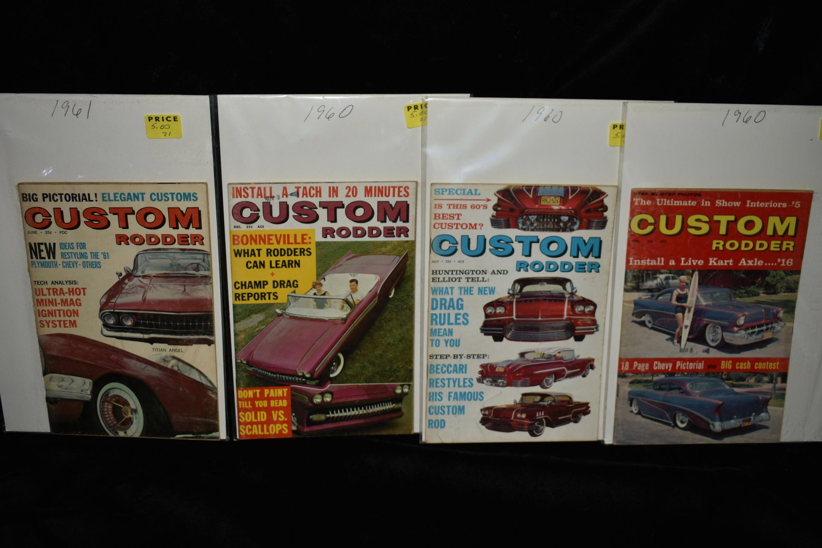 14 Custom Rodder Car Magazines 1959-1961: 14 Vintage Custom Rodder Car Magazines 1959-1961. These Magazines are in very good to excellent condition. Each one has its own protective case. They measure 8" by 5 1/4"