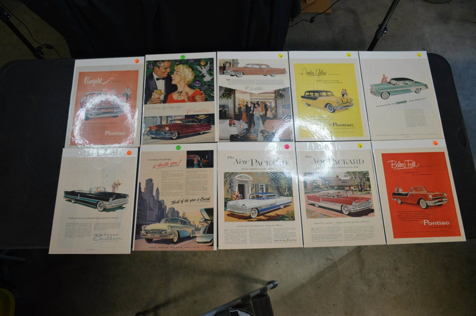 10 Advertisement Pages for Old Cars: Miscellaneous group from the 40's , 50's and 60's. Cadillac , Packard , Pontiac , Coronado , Etc.