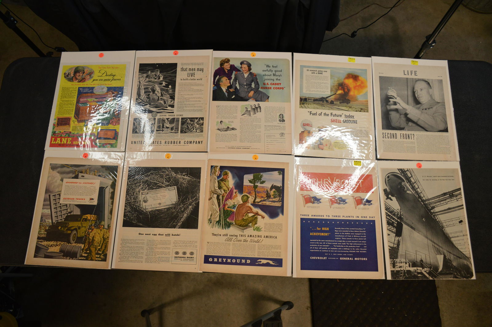 10 Advertisement Pages Military Related: Miscellaneous group from the 40's , 50's and 60's. Kodak , Shell , Chevrolet , Etc.