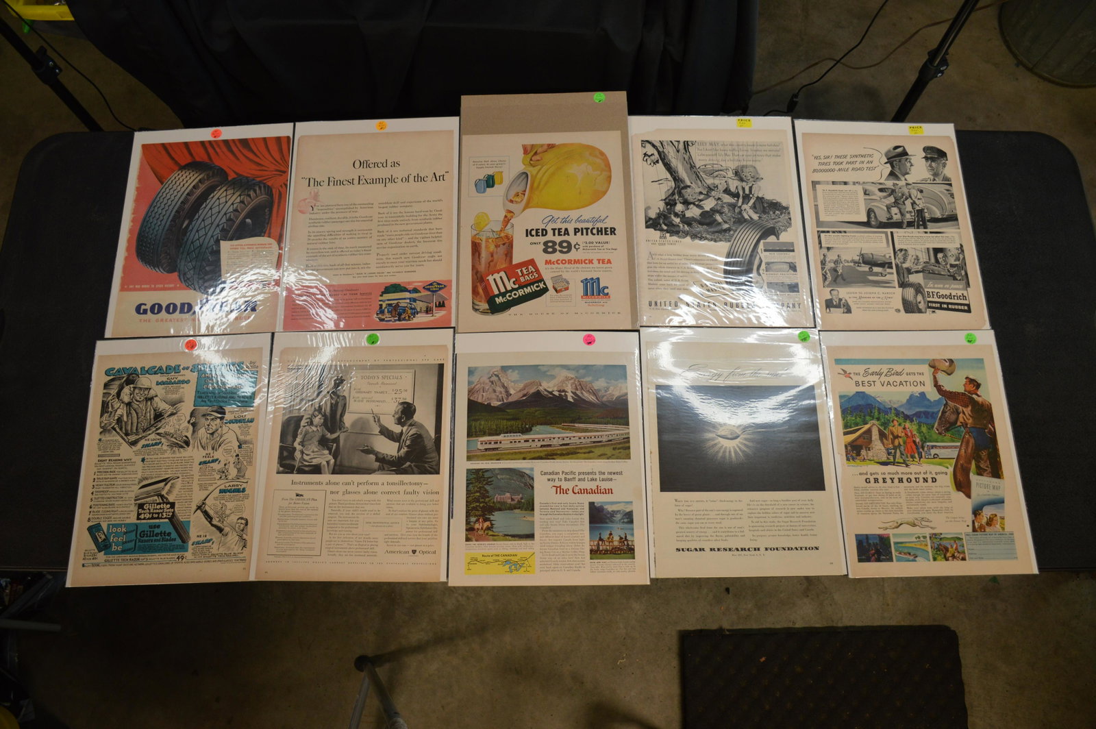 10 Advertisement Pages: Miscellaneous group from the 40's , 50's and 60's. Goodyear , Goodrich , Greyhound , Etc.