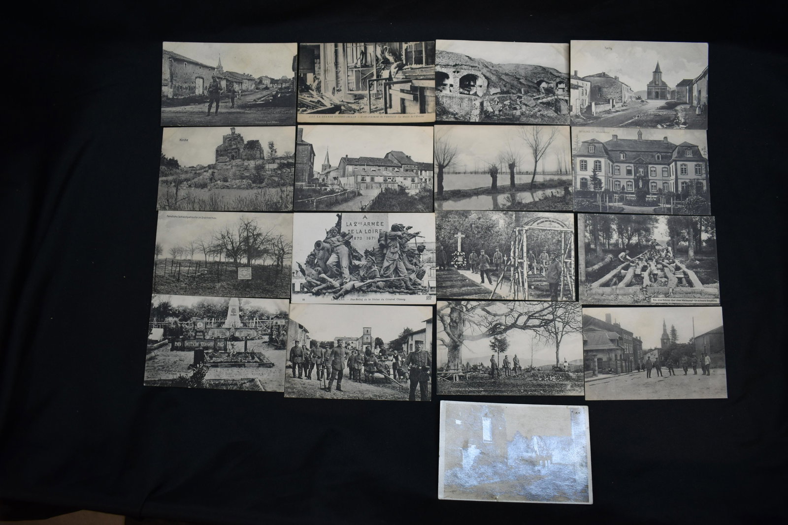 17 Photograph Postcards From During WW1: Buildings, some destroyed. Lanscape and scenary during WW1 in France and Germany. Dated 1918 & 1919.