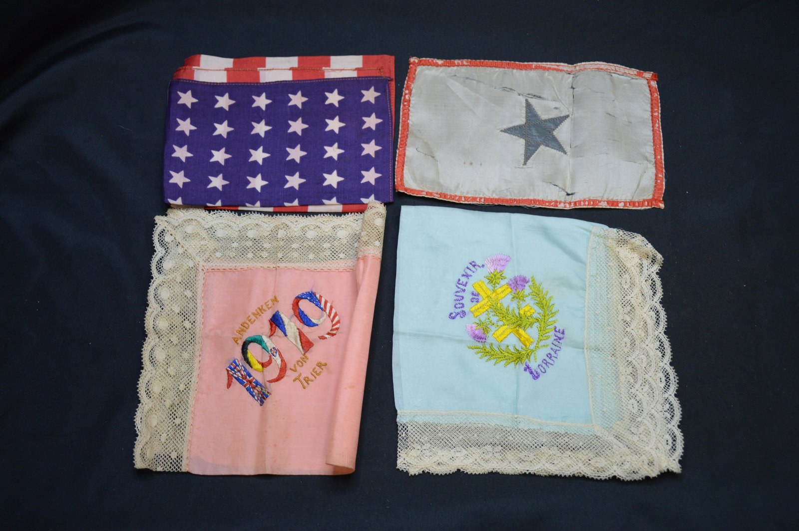 Group of Embroidered WW1 Era Knapkins: 4 knapkins all from WW1 era.