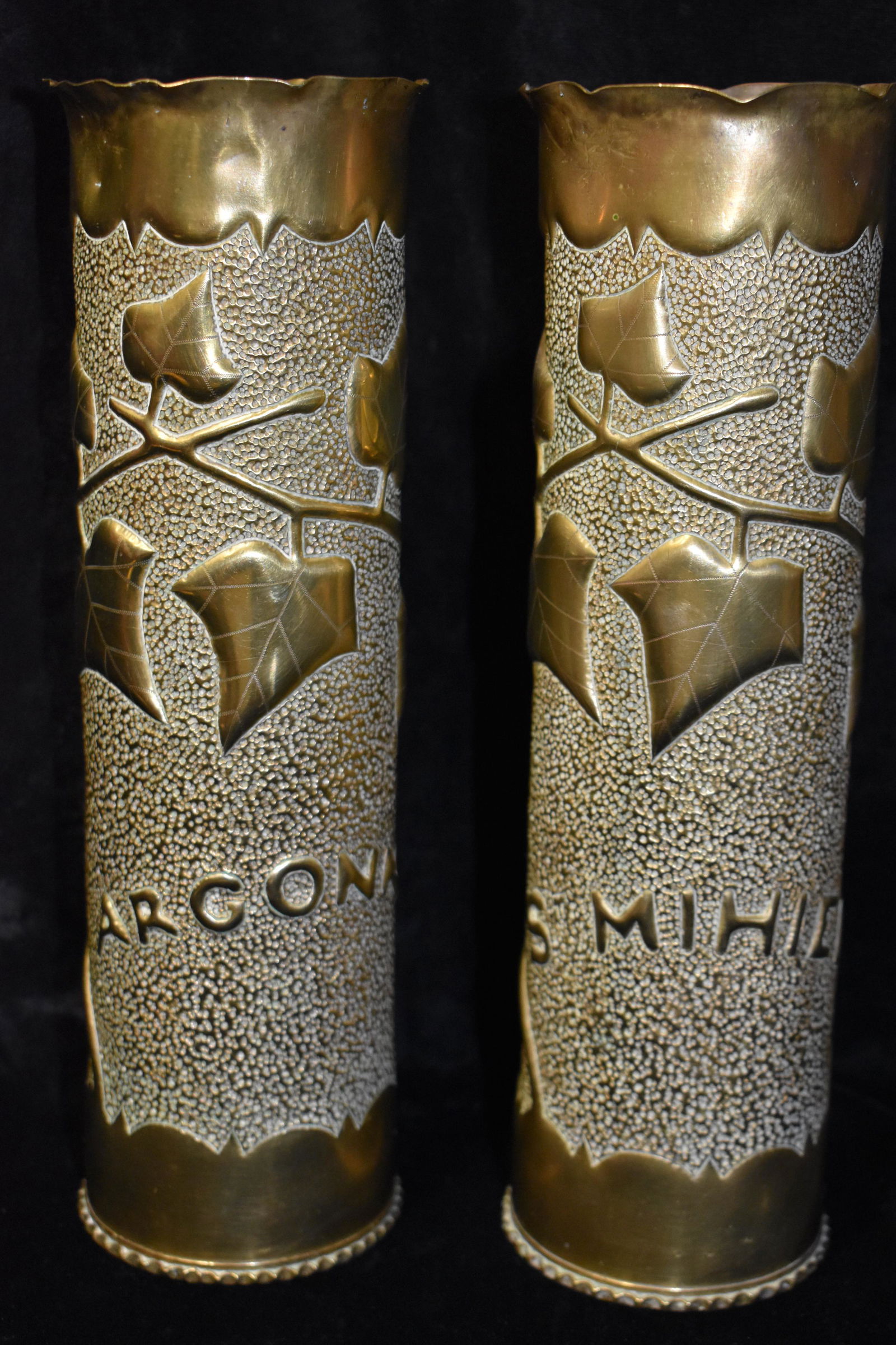 1917 2 PC WW1 Set Argonne and Mihiel 75MM Trench Art (1 of 7)
