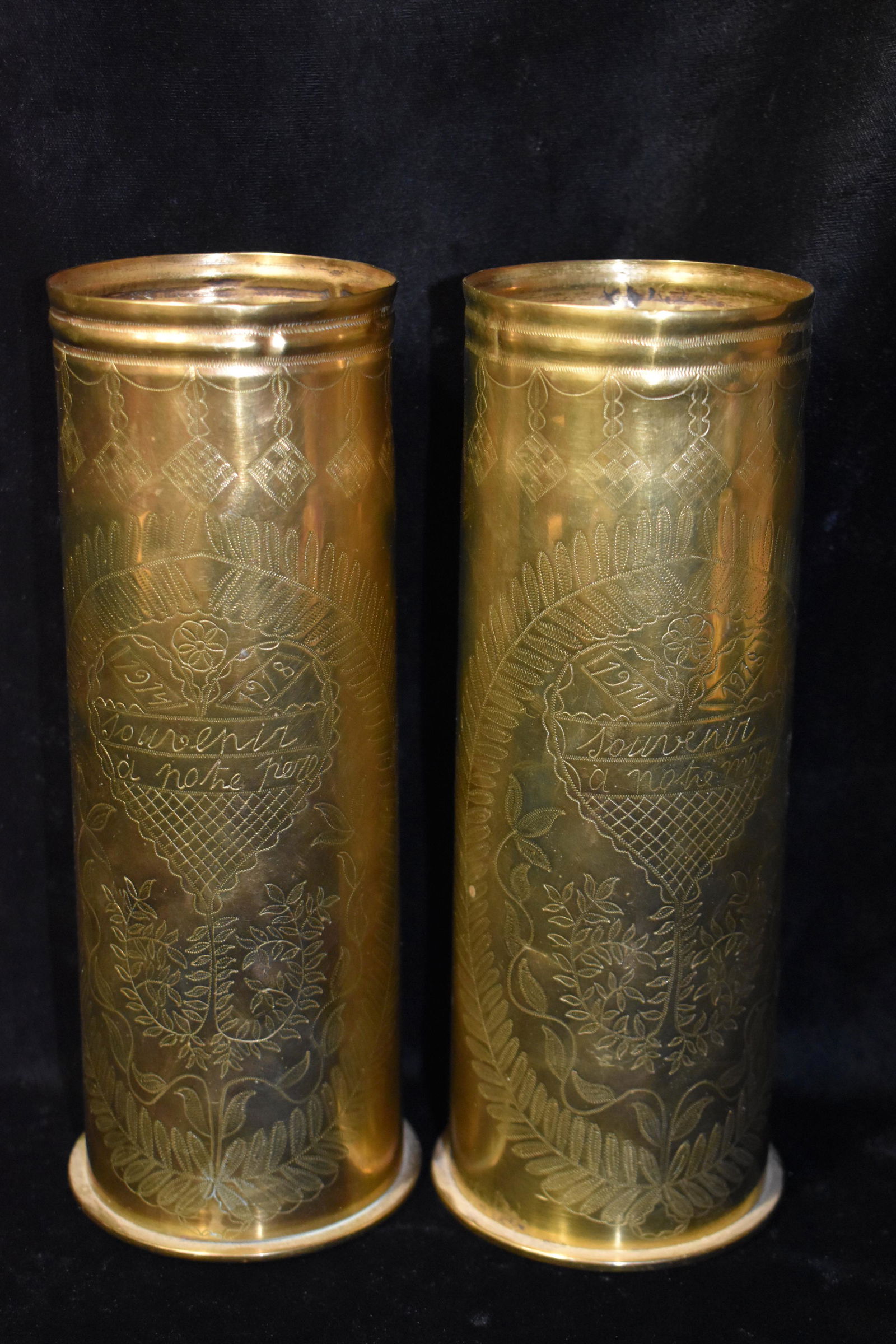 2 PC MEMORY OF OUR FATHER/MOTHER 75 MM Trench Art Shell (1 of 8)