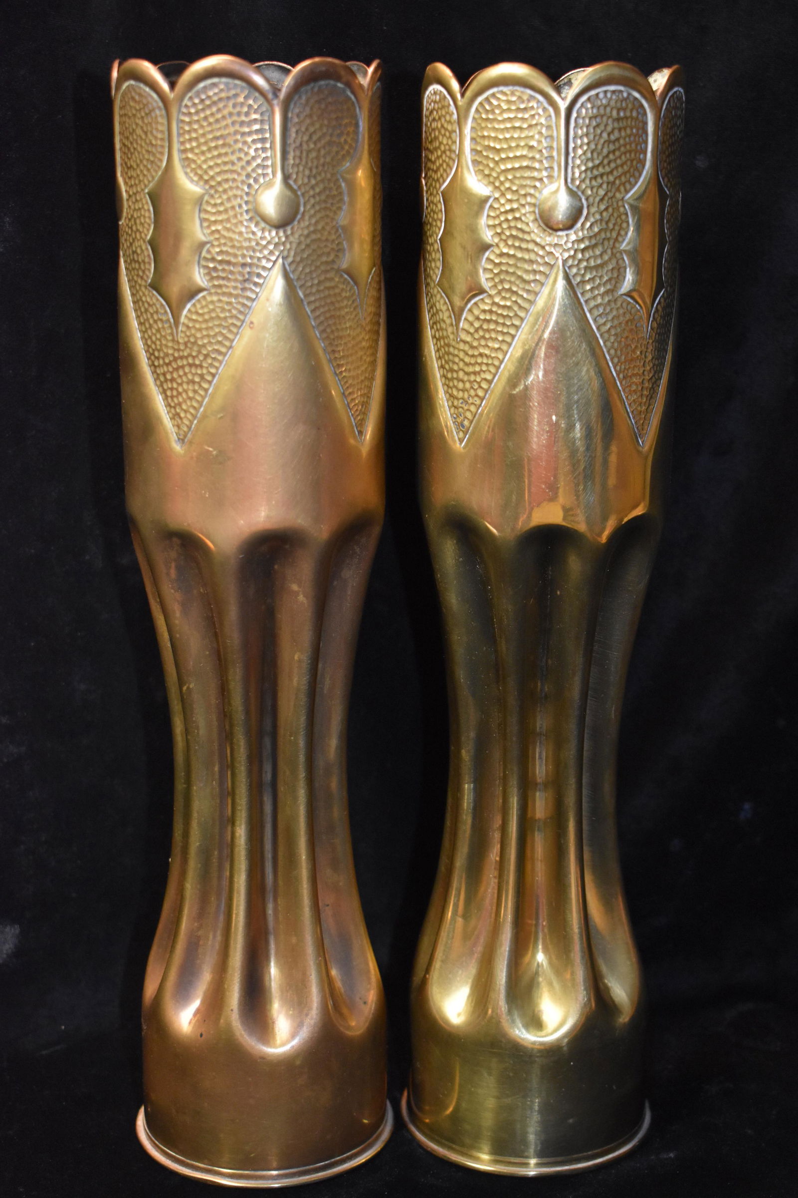 2 PC WW1 Crown Top 75MM TRENCH ART Artillery Shell (1 of 6)