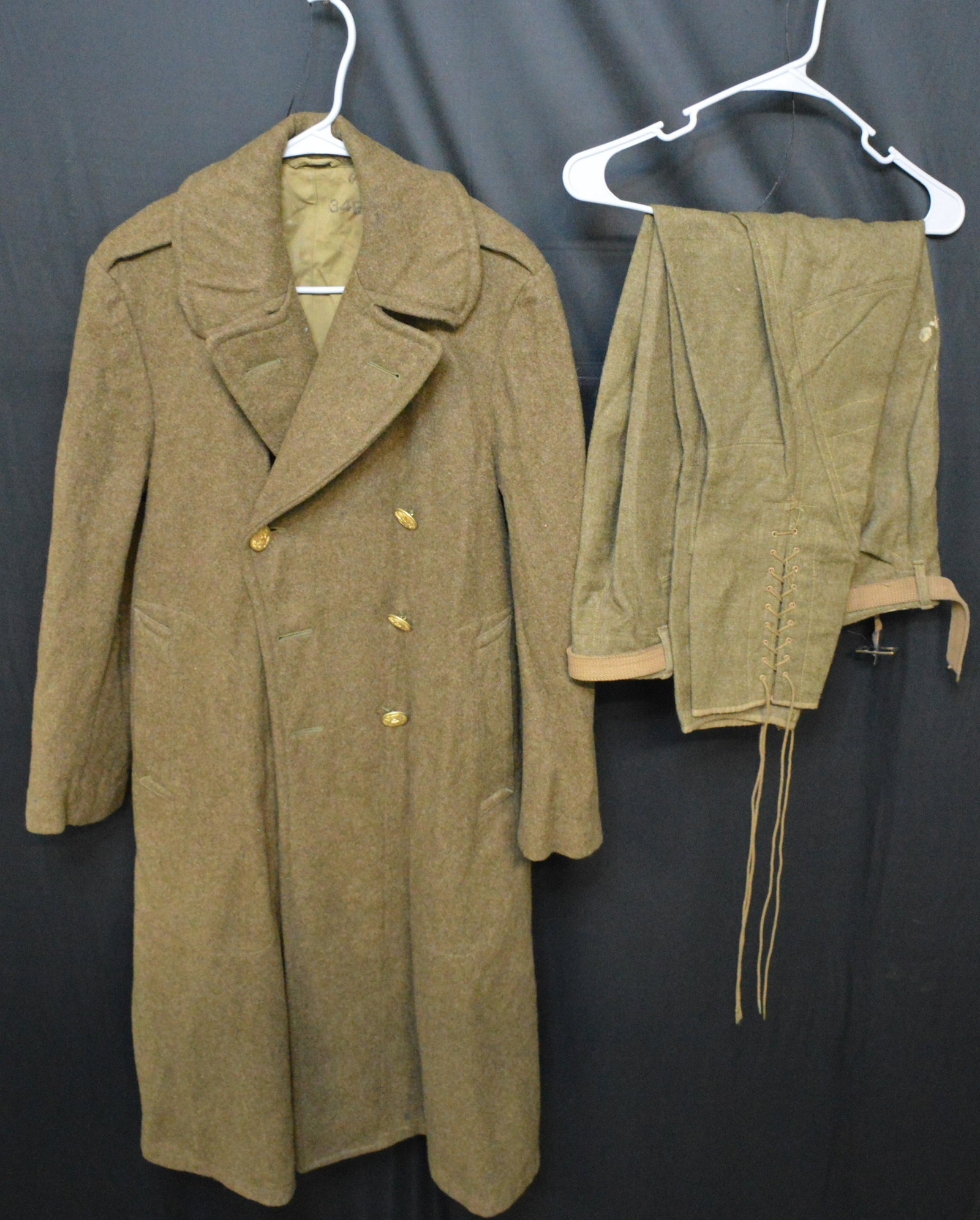 WW1 Wool U.S. Trench Coat and Pants: The coat and Pants are in great condition. All the buttons are present and attached. Size is 34R.