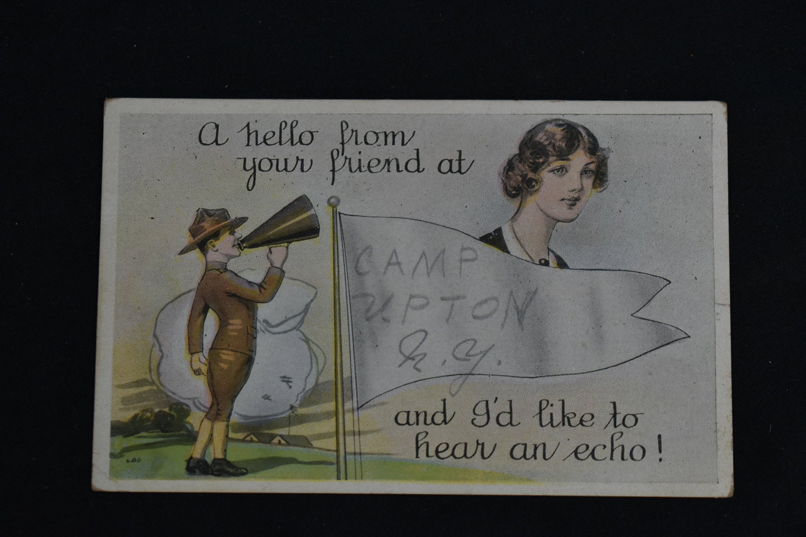 Postcard sent home from a soldier during WW1: From Camp Upton N. Y.