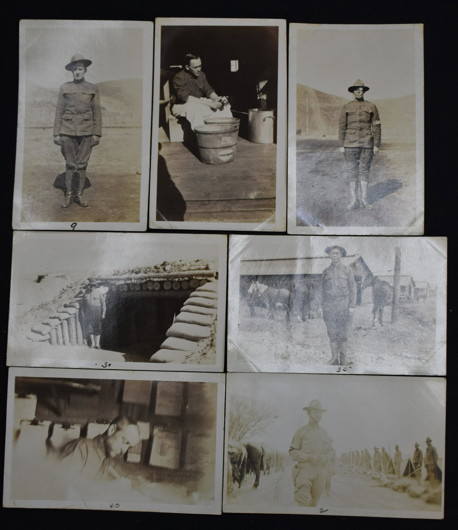 7 Postcard Photographs During WW1: Most were taken at Camp Funston. A couple of them have names on the back.